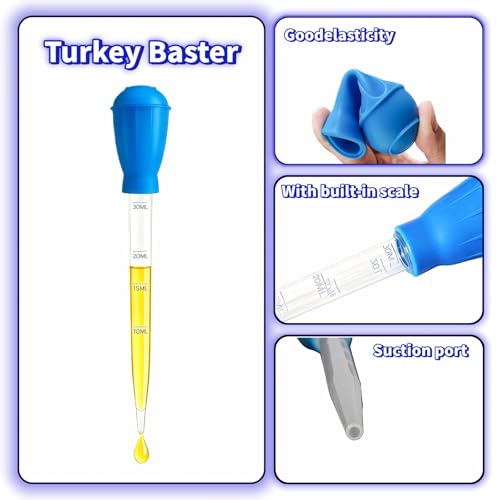 Premium Turkey Baster & Multi-Purpose Syringe, 30ml Heat Resistant Food Baster with Cleaning Brush for Kitchen, Aquarium, Marinade Injector, Basting, Oil Fuel Dispensing (Blue) - color: Blue