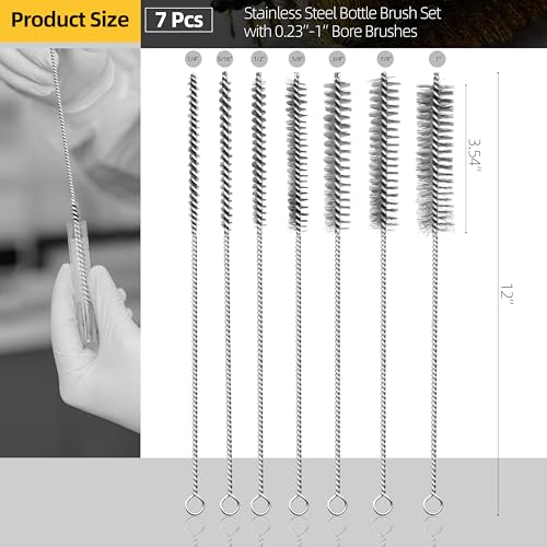 7Pcs Wire Tube Brushes Set,Stainless Steel Bottle Brush ,12" Long Wire Bore Brushes for Deep Cleaning Pipes,Tubes,Narrow Spaces, Engine Parts, Home Brew(1/4"-1" Sizes) - color: silver, size: 7 Pieces, 12 Inches