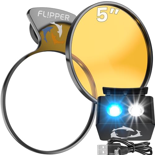 Flipper DeepSee Aquarium Magnifier Magnetic Viewer, Orange Filter Lens & Rechargeable LED Spotlights – Fish Tank Magnifying Glass – Flipper Fish Tank Accessories, 5"