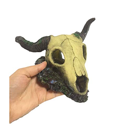 Leoyoubei 6 x 7.5 inch Aquarium Decoration Fish Tank Décor Ornaments Fish Turtle Hidden,Amphibians Bonsai Beautification Cave Landscape Pet Reptile House Sheep Skull Light Brown - color: Brown-sheep Skull