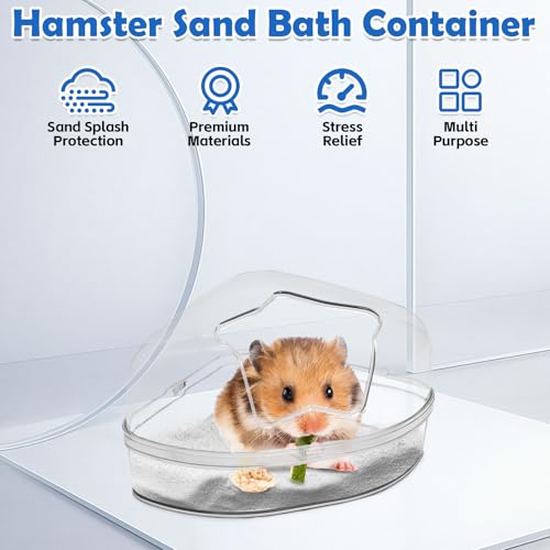 PINVNBY Large Hamster Sand Bath Container Chinchilla Dust Bathroom Small Animal Bathtub Transparent Gerbil Litter Box with Spoon for Dwarf & Syrian Mice Lemming (Star-Shaped Opening)