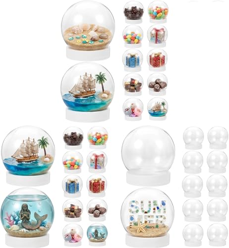 36Pcs DIY Clear Plastic Water Globes Kit, Shatterproof Snow Globes for Bulk Summer Camp Crafts, Kids Pool Party Favors, Beach Souvenirs & Sensory Jars