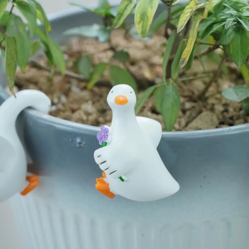 3PCS Goose Statue Duck Figurine Plant Pot Hanger Hugger, Resin Cute Goose Duck Ornament Garden Decor for Yard Lawn, Creative Gift for Plant Parents (3 Unique Styles) - style: Goose3