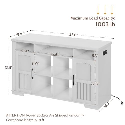 55-75 Gallon Fish Tank Stand with Power Outlet, Farmhouse 75 Gallon Aquarium Stand with Cabinet for Fish Tank Accessories Storage, Shelf, for Turtle Tank, Reptile Terrarium, 1000 LBS (White)