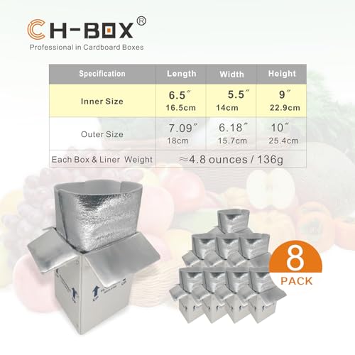 Insulated Shipping Boxes with Liners, 8 Pack 7'' x 6'' x 10'' Small Cold Shipping Boxes, for Perishable Frozen Food Shipping, White (TB7610L-8) - size: 7x6x10'', style: 8 Pack