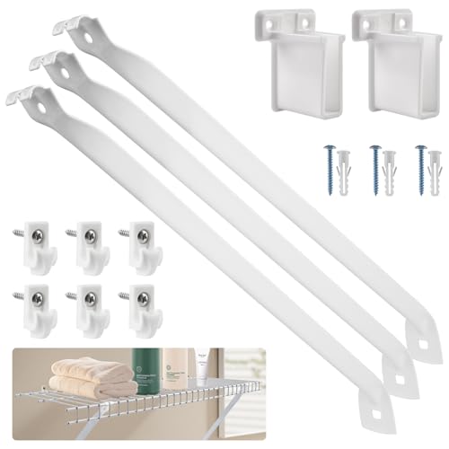 12 Inch Wire Shelf Brackets Set, 3 Pack Metal White Closet Support Bracket with End Brackets & Clips for Wire Shelving Wall Bracket Installation, Support Wire Closet Shelves Racks(3 Pack) - size: 3 Pack
