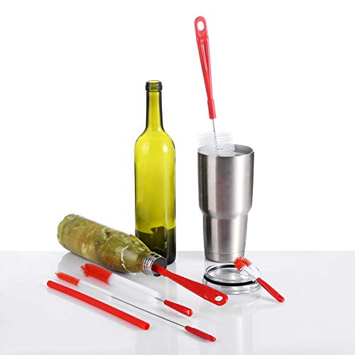ALINK 8-Pack Red Bottle Brush Cleaner Set - Long Cleaning Brush for Narrow Neck Wine/Beer Bottles, Thermos, Hummingbird Feeder, Spout, Lids and Straws