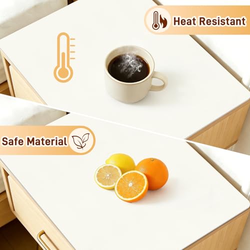 Cuttable PU Leather Nightstand Mat - 13.8x10.8in, Waterproof, Heat Resistant & Non-Slip Night Stand Accessories, Bedside Table Mat, Dresser Protector Top, End Table Cover, Small Desk Mat, Cream White - color: Creamy-white, size: 13.8L x 10.8W