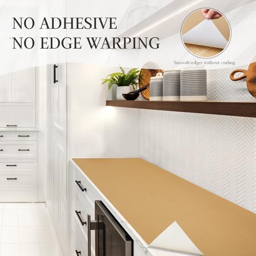 Beautysaid Shelf and Drawer Liner for Kitchen Cabinet, Non Adhesive Non Slip Shelf Paper Waterproof Washable Thickened for Dresser Pantry Shelve Bathroom Protector Liner(Beige,12 in x 20FT) - color: Beige, size: 12"W x 236"L
