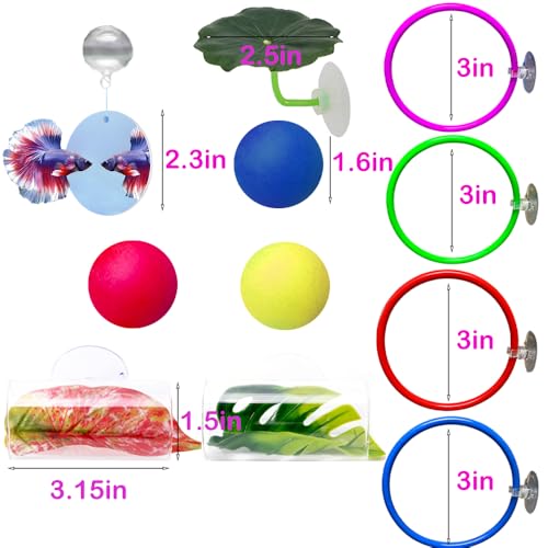 11pcs Betta Fish Enrichment Toys Fish Hideout Exercise Rings Floating Mirror Balls Tank Feeding Rings Training Ring Feeder Hammock Acrylic Tube Resting Breeding Tunnel Spot Aquarium Decor Accessory