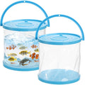 ZAVOOS 2 Pack Foldable Small Aquarium, Plastic Portable Fish Tank with Lid, Clear Fish Transport Container Fishing Bucket for Catch Release, Beach Travel, Lake, Outdoor, Blue