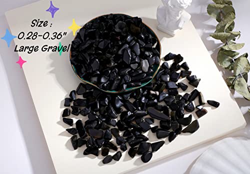 Black Obsidian Crystal Polished Gravel Quartz Stones 0.3-0.4" Pea Chips Stone Natural Crushed Tumbled Rocks Gem for Home Decoration Aquarium Small Tank Plants Vase Filler Landscape Ornament, 0.55 lbs - color: Black Obsidian, size: 0.55 Pound