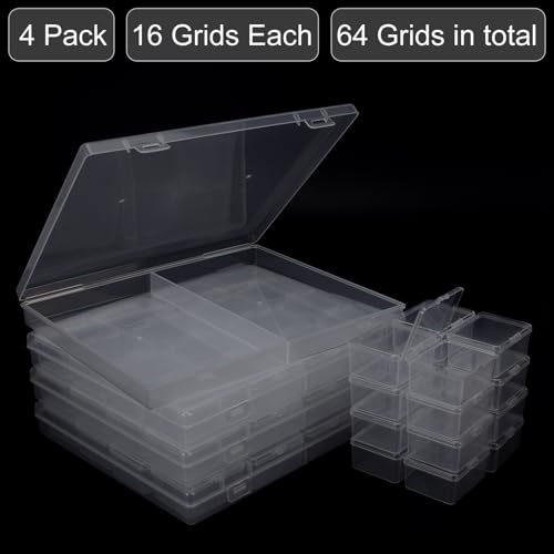 ZIIYAN Bead Storage Containers - 64 Clear Plastic Bead Organizer Boxes with Hinged Lid, Craft Organizers and Storage for Diamond Painting Art, Small Parts, Jewelry Charms - color: Transparent 4 Pack