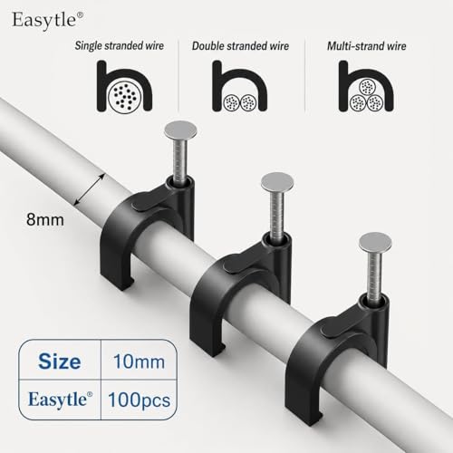 Easytle Plastic Cable Clamps Nail in Cable Clips 100 Pcs 10mm Cable Wire Clips Cable Tacks Coax Cable Clips Speaker Wire Clips Cable Nails for Cords Ethernet Cable Clips Black RG6 RG59 CAT6 RJ45