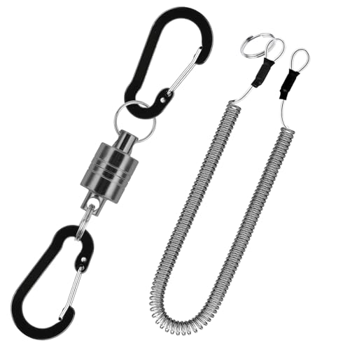 Magnetic Net Release Fly Fishing Net Retractor Magnetic Keychain, for Fly Fishing with Retractable Coiled Lanyard Carabiner - color: Gunmetal aluminum