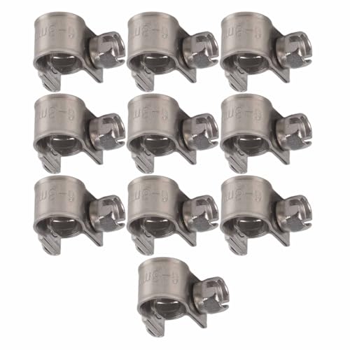 10pcs Stainless Steel Hose Clamps – Adjustable 6-20mm Fuel Line Pipe Clips for Air, Water, Silicone & Fuel Hoses (6-8Mm) - size: 6-8Mm