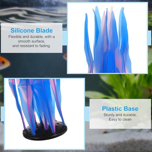 Aquarium Decoration, 17" Plastic Fish Tank Plants Artificial Silicone Glowing Kelp Aquarium Plants Ornament, (Blue, 1 Pcs), Intended for Tall Fish Tank Decor/Landscaping - color: Blue, size: 17"