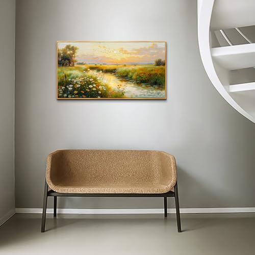 ZUITINGHUA Wood Framed Canvas Wall Art For Living Room Wall Decor For Bedroom Office Wall Decoration Pastoral Scenery Painting Water edge Pictures Artwork Room Aesthetic Home Decor 20x40 In - color: Pastoral Wood Framed 2, size: 40"L x 20"W