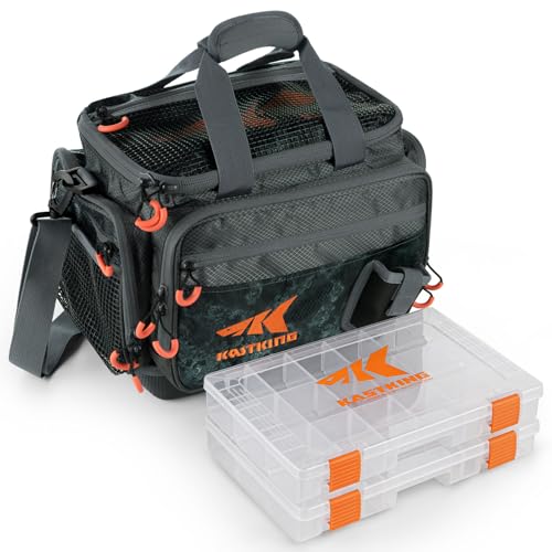 KastKing Fishing Gear & Tackle Bags - Saltwater Resistant Fishing Bags - Fishing Tackle Storage Bags - color: A4: Medium-Hoss(With (2) 3600 Trays, 15"x11"x10.25")-Blackout