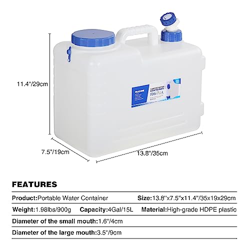REDCAMP 4 Gallon/15L Portable Water Container with Spigot,Camping Water Jug,Camping Water Container, Large Water Tank,Portable Emergency Water Storage for Camping,Car,Hiking,Hurricane Supplies - color: White, size: 512 Ounces