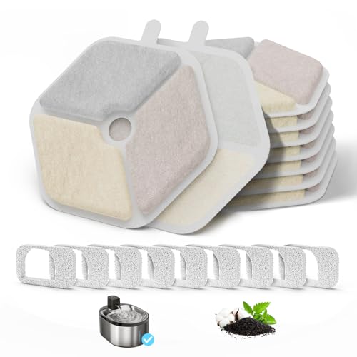 Cat Water Fountain Filter Pet Drinking Fountain Filter & Sponges for 152oz/4.5L Wireless Cat Water Fountain,Triple Filtration System for PTM-643 models, 9 Pack (9 Filters and Sponges) - size: 9 Filters+9 Sponges