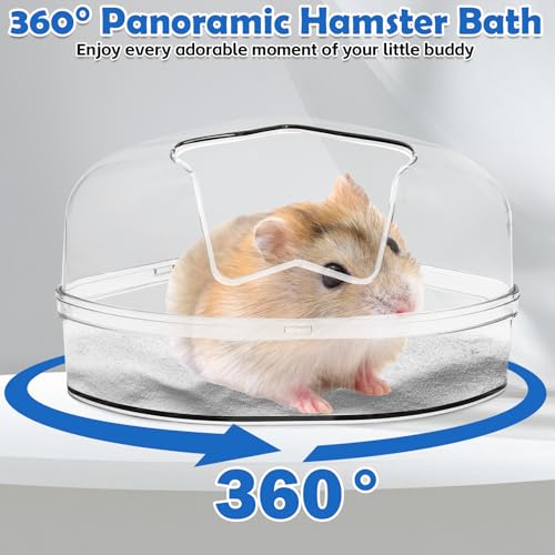 PINVNBY Large Hamster Sand Bath Container Chinchilla Dust Bathroom Small Animal Bathtub Transparent Gerbil Litter Box with Spoon for Dwarf & Syrian Mice Lemming (Star-Shaped Opening)