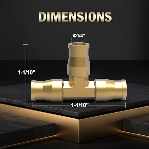 RETRUE 21838 Air Line Fittings Union Tee 1/4" T-Fitting Pneumatic Air Suspension Fittings, Brass
