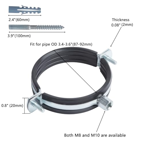 4 PCS Split Ring Pipe Hanger, Heavy Duty Adjustable Pipe Bracket Clamp with Screw & Expansion Tube, Wall Ceiling Mount Galvanized Iron Pipe Strap Supports Fit for Pipe OD 3.4-3.6 Inch(87-92mm) - size: Fit For Pipe OD 3.4-3.6 inch (87-92mm)