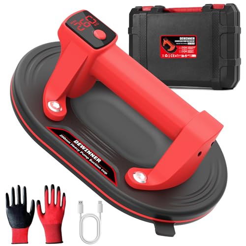 DEWINNER 10" Electric Glass Suction Cup Lifter, 600 LBS Max Load Vacuum Glass Lifter with 1200mAh Battery, Auto Start Pump, Industrial Strength Vacuum Suction Cup for Glass, Tile, Granite, Metal - color: Red3