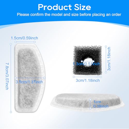 12+6 Pack Cat Fountain Filters Replacement For D30 67oz/2l Pet Fountain Filters Replacement 12 Pcs Filter and 6 Pcs Replacement Pre-Filter Sponges Compatible with ORSDA Pet Water Fountains