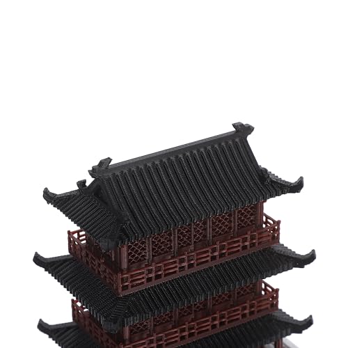 Luxshiny Miniature Asian Architectural Three-Story Pavilion with Base 7.5×6cm Vintage Ancient Building Decor for Desktop Fish Tank Micro Landscape Ornament