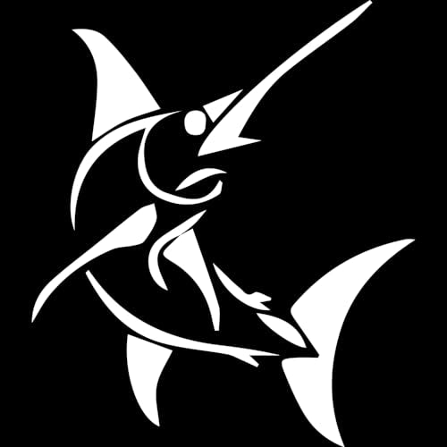 Decal Stickers of Stylized Marlin Fish (White) (Set of 2) Luxury Weatherproof Vinyl Decal Stickers for Laptop Desktop Smartphone Car Dirt Bike Wall Room Mason Jar Bathtub - BICVER1512501WHW19Y24 - color: White, size: 3.8'' x 4.4''