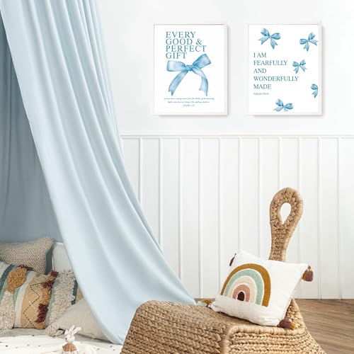 LARTSFRO Coquette Blue Bow Bible Wall Art Decor Poster, Blue Bow Bathroom Decor, Aesthetic Teen Girl Living Room Bathroom Decor, Trendy Gifts for Women Teens Teen Girls, 10x8 Inch Set of 4 Unframed - color: blue bow, size: 8X10in