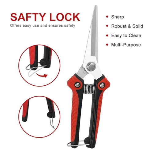 Gardening Scissors Hand Pruner Pruning Shear with Straight Stainless Steel Blades, Flower Cutter Garden Clippers, 8.1 Inch (Red) - color: Red