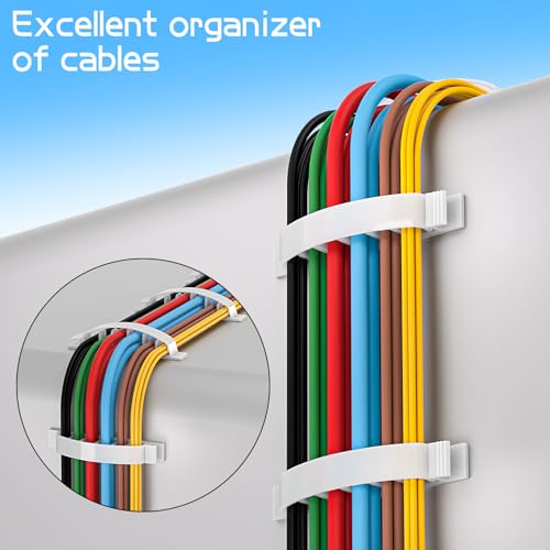 XHF 30pcs Adhesive Cable Wire Clips white, Outdoor Cable Management Wire Organizer Cord Holder for Under Desk, Car, Wall, TV PC Ethernet Cable - color: White, size: 6 cords slots-30pcs