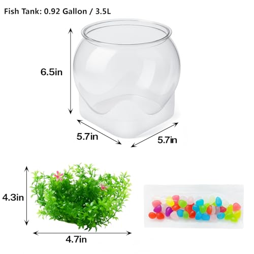 Plastic Fish Bowl Beta Fish Aquariums Scratch-Resistant and Shatterproof Mini Desktop Hydroponic Goldfish Tank (0.92Gallon/ 3.5L)