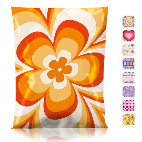 Metronic Poly Mailers 14.5x19 50pc Orange Flower,Waterproof Self Seal Shipping Bags Envelopes, Cute Floral Mailers Poly Bags Packaging Mailing Bags for Small Business Packing Shipping Clothes & Gifts - color: Orange Flower, size: 14.5x19 50pc