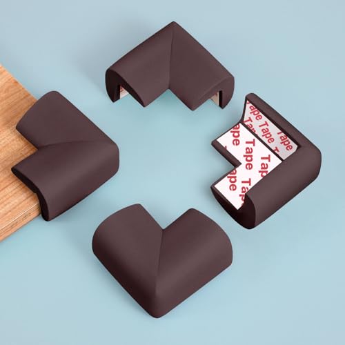 12 Pack Soft Corner Protector Baby Proofing Edge and Corner Guards, Table Corner Protectors for Furniture, Safety Pre-Taped Rubber Corner Covers for Fireplace, Stair, Cabinet (Brown) - color: Brown
