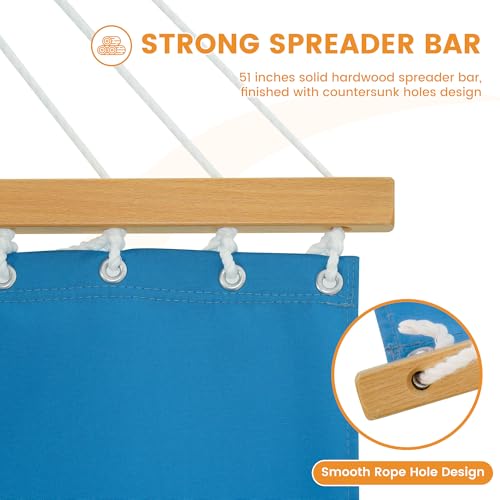 Lazy Daze Hammocks 12 FT Sunbrella Fabric Hammock non-fading with Spreader Bars and Free Pillow Fits for 2 Persons, All Weather and Fade Resistant for Patio Yard, 450 lbs Capacity, Canvas Pacific Blue - color: Canvas Pacific Blue