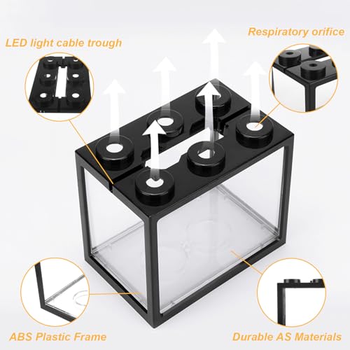 QTLCOHD 4Pcs Small Betta Fish Tank, 0.6 Gallon Stackable Mini Aquarium Tank, Rectangular Fish Bowl for Turtle, Reptile, Shrimp, Crab, Insects, Decoration (Black), Clear - color: black