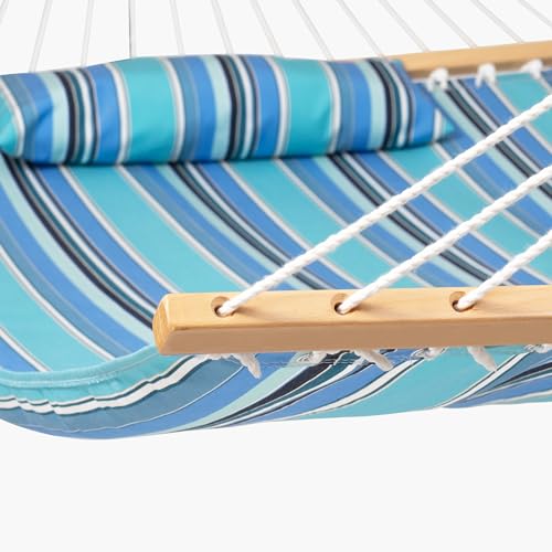 Lazy Daze Hammocks 12 FT Sunbrella Fabric Hammock Non-Fading with Spreader Bars and Free Pillow Fits for 2 Persons, All Weather and Fade Resistant for Patio Yard, 450 lbs Capacity, Dolce Oasis - color: Dolce Oasis