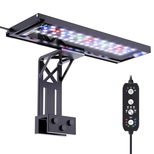 SEAOURA Clip On Aquarium Light for Plants-24/7 Cycle Fish Tank Light with Timer, Full Spectrum+7 Colors Mode, Auto On/Off, Adjustable Brightness and Height, 20W (12inch for 12-20 inch Tank) - size: 12inch for 12-20 inch tank