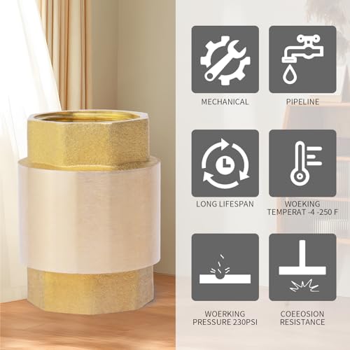 ChillWaves Brass In-Line Spring Check Valve DN20 3/4" Female Thread, One-Way Non-return Vertical Check Valve for Backflow Prevention(1-PACK) - size: 3/4" Female x 3/4" Female(DN20), style: PACK OF 1