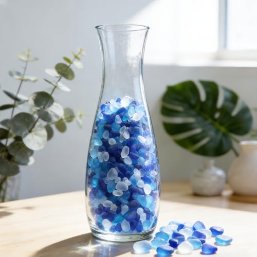 QYGL Sea Glass Stones - 0.55LB Blue Mixed Frosted Glass Pebbles Gemstones - Perfect for Aquarium Rocks, Fish Tank Gravel, Vase Fillers, DIY Crafts, and Home Decor - color: Blue Mixed