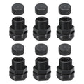 PATIKIL PVC Bulkhead Fitting with Cap NPT1/2" Female x GHT 3/4" Male, 6 Pack Double Threaded Bulkhead Water Tank Connector with Seal Gasket for Rain Bucket Sinks Aquariums, Black