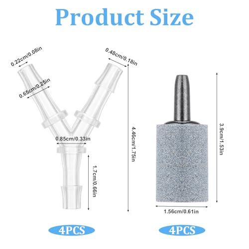 Aquarium Air Valve and Air Stones, Aquarium Airs Pump Connectors, 8 PCS Y-Shaped Plastic Tee Hose Pipe Splitters with Bubble Diffusers for Fish Tank Oxygenation