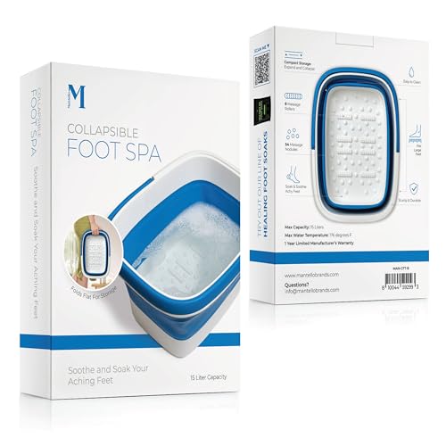 Mantello Collapsible Foot Bath Foot Soaking Tub | Portable Foot Spa Pedicure Bowl | Large Basin to Soak & Wash Feet | Folding Bucket with Carry Handle | White & Grey, Blue, Green [Blue] - color: Collapsible Tub Blue