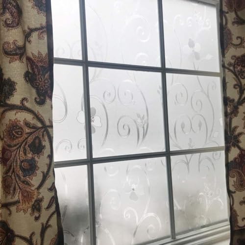 Niviy Window Privacy Film Frosted Window Glass Film No Glue Door Windows Covering for Office and Home Decoration, 17.7 x 78.7 inches - color: Flower, size: 17.7" X 78.7"