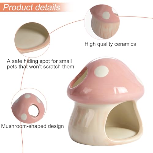 Ceramics Mushroom House Aquarium Decor, Betta Fish Tank Accessories Landscape Decoration, Small Shrimp Goldfishes Habitat Hut Pleco Smalland Breeding Hide Caves Toad House - Pink - color: Pink