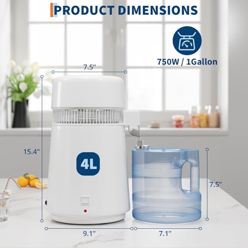 4L Countertop Water Distiller, 110V 750W Distilled Water Maker Machine, Stainless Steel Housing, Plastic Container, for Home Office Lab Aquarium, White - color: White, size: 4l Plastic Pitcher
